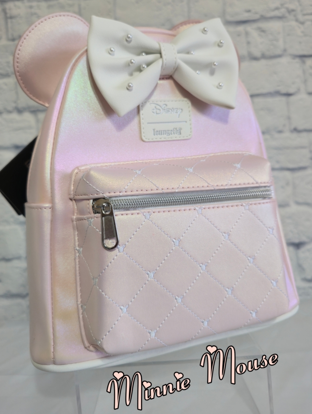 Loungefly Minnie Mouse Bow Iridescent Pink Disney Mini Backpack Bag New